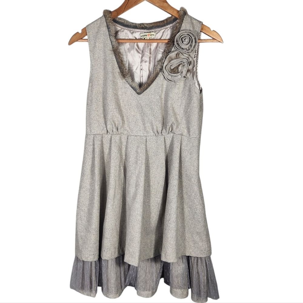 Altar'd State Rabbit Fur Trimmed Wool Lace Dress Floral Sz Small